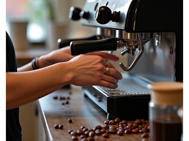 A person learning to use an espresso machine for home barista basics